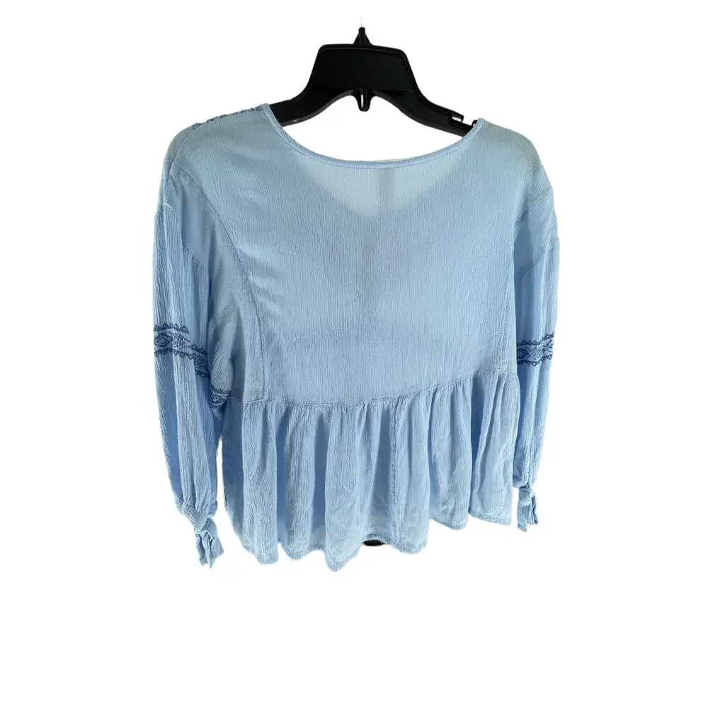 Justice Girls Blue Embroidered Long Sleeve Top Youth Size 12
